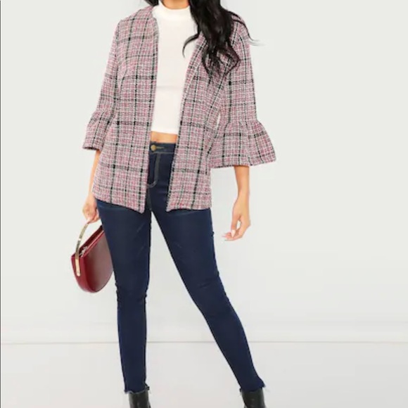 Bell Sleeve Tweed Coat Jacket Purple/Black - Picture 4 of 5